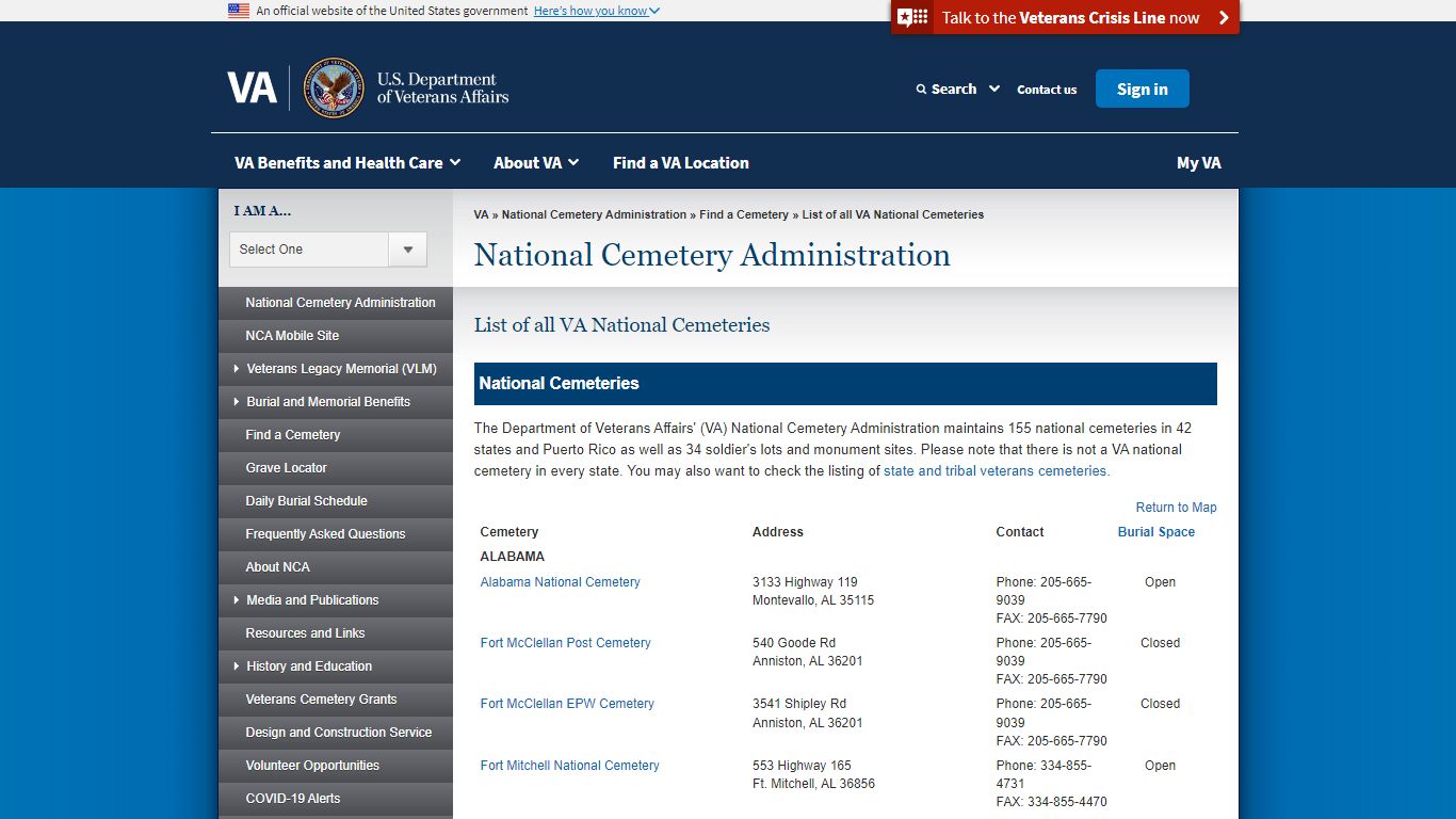 List of all VA National Cemeteries - National Cemetery Administration
